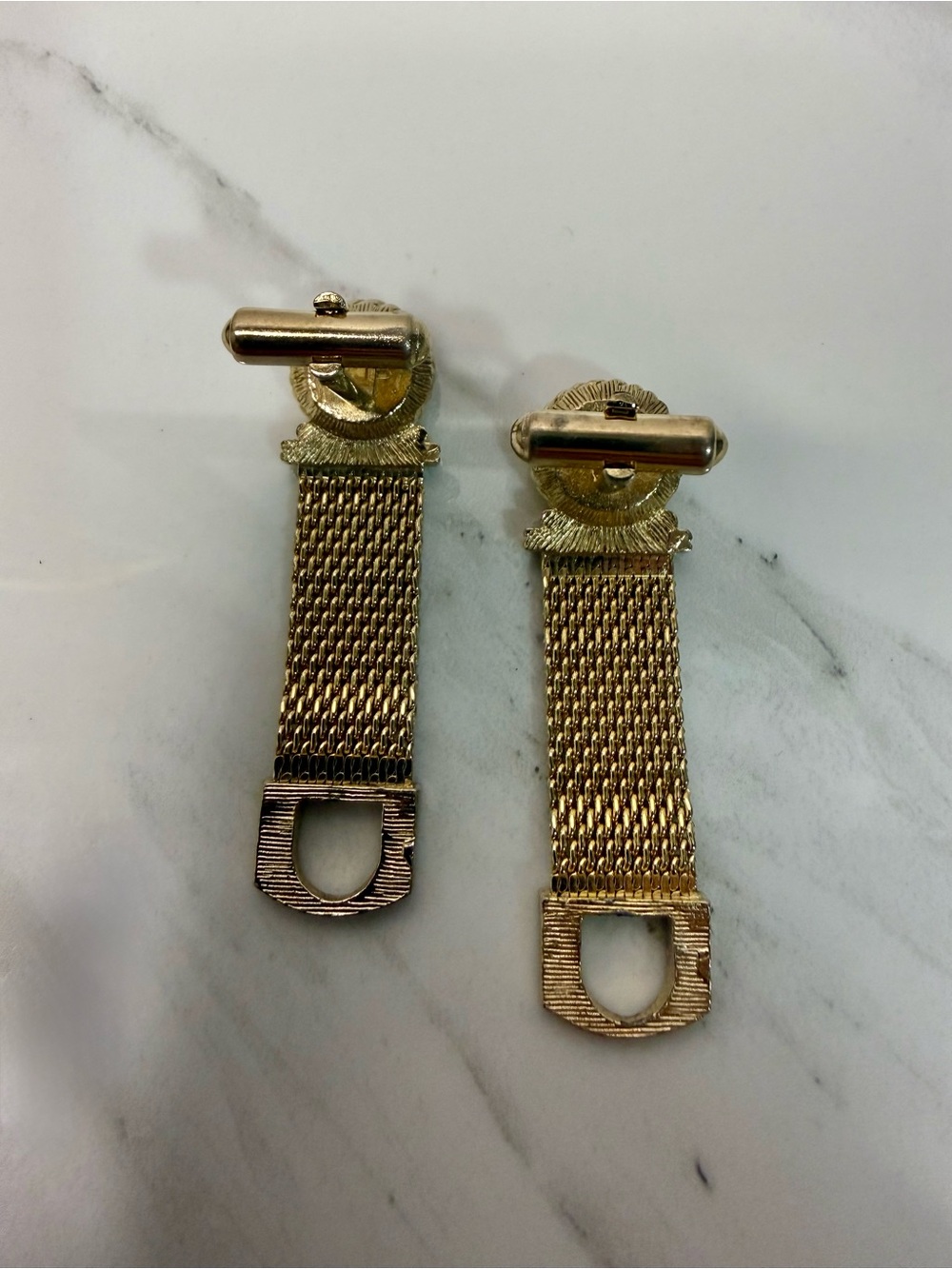 Gold Tone Mesh Cufflinks with Faceted Crystal Accent - Picture 7 of 10